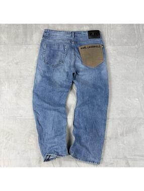 Karl Lagerfeld Jeans Light Wash Denim Pants Logo Patch Straight Leg W34 Preppy